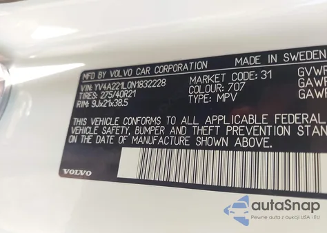 2022 Volvo Xc90 T6 Inscription 6 Passenger z USA, uszkodzony, nr VIN YV4A221L0N1832228